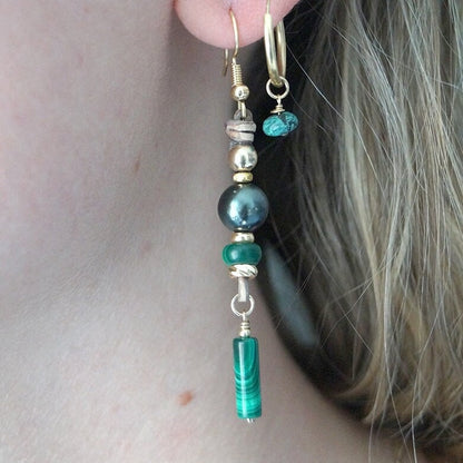 pierre malachite gold filled et perle 