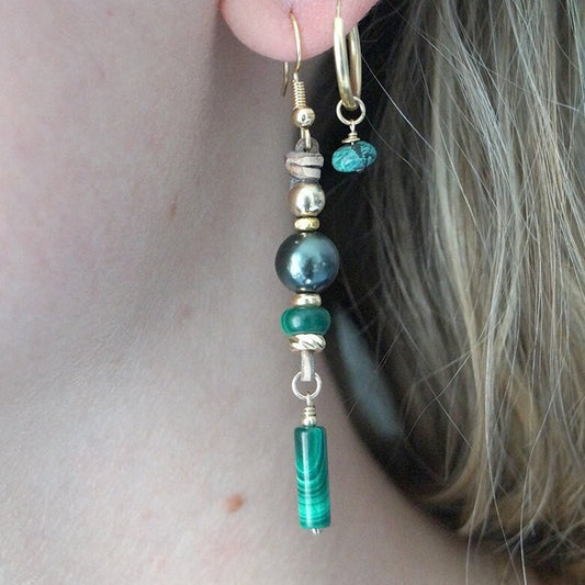 pierre malachite gold filled et perle 