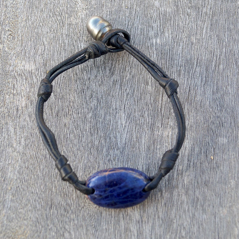 bracelet lapis lazuli et perle 