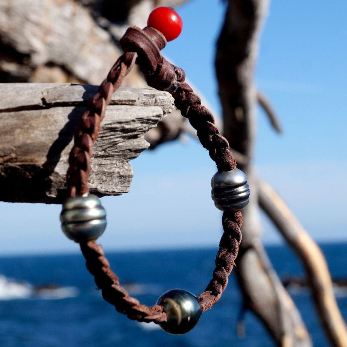 bracelet perle tahiti et cuir