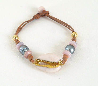 perle de culture grise et cuir