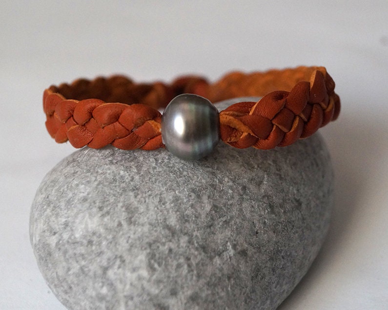 bracelet homme perle et cuir tressé