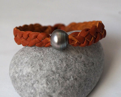 bracelet homme perle et cuir tressé