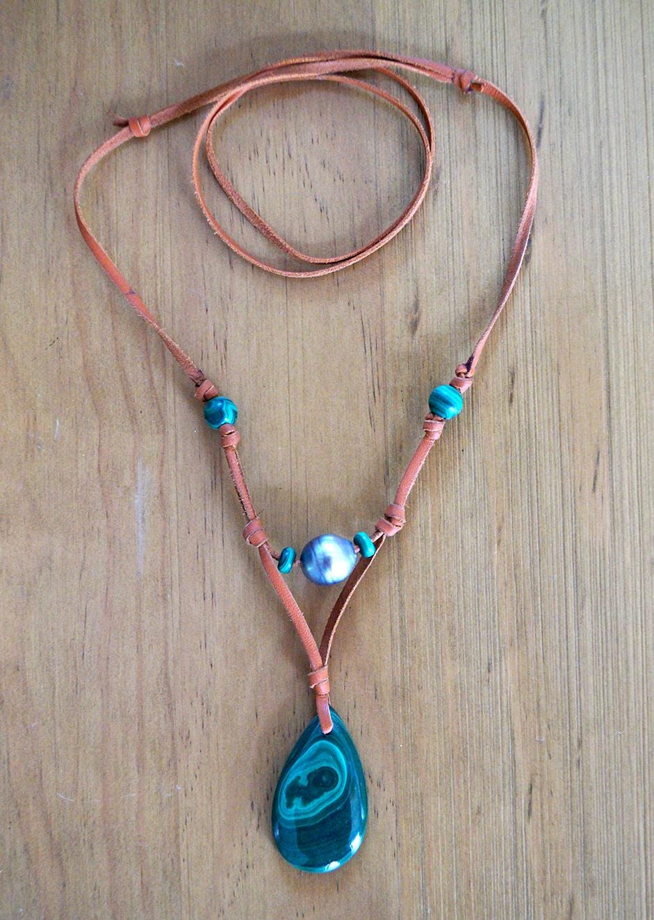 Collier pendentif malachite et perle de Tahiti - Iona