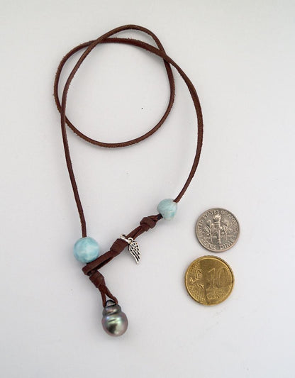 Tahitian Pearl Necklace - Larimar - Eloa