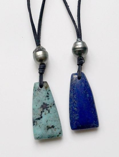 Tahitian Pearl Necklace - Lapis Lazuli Pendant - Turquoise - Marco