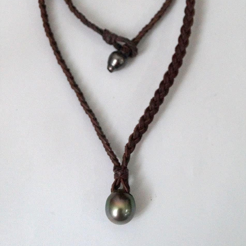 collier perle de tahiti cuir tresse