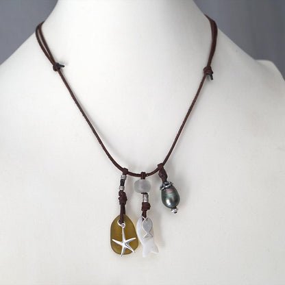perle Tahiti cuir et argent verre mer