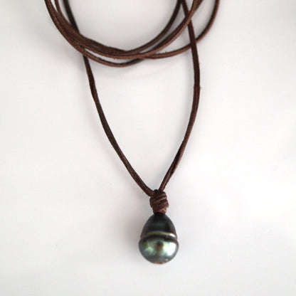 collier perle tahiti et cuir