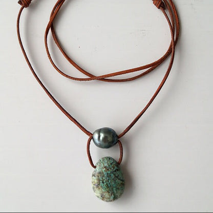  collier perle tahiti et cuir