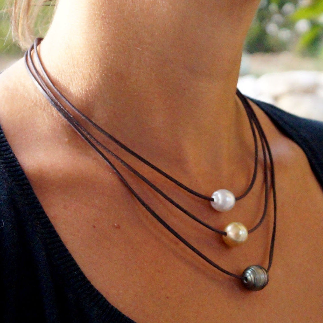 collier perle de tahiti et cuir