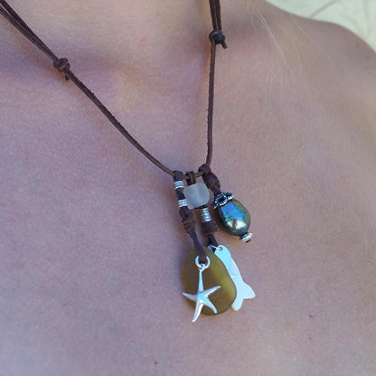 pendentif argent verre mer perle naturelle, 