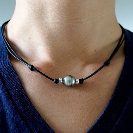collier homme perle et cuir