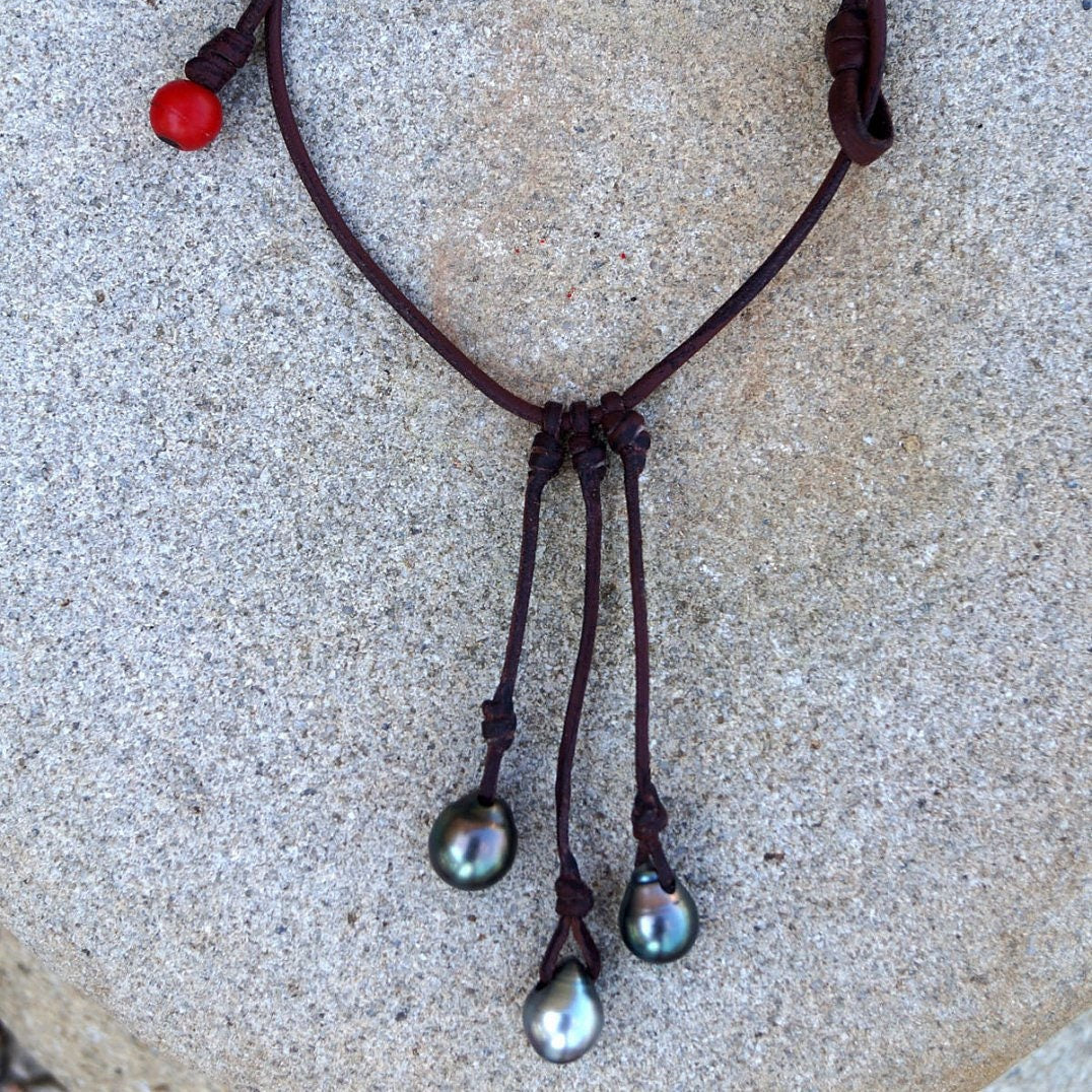 collier perles tahiti et cuir