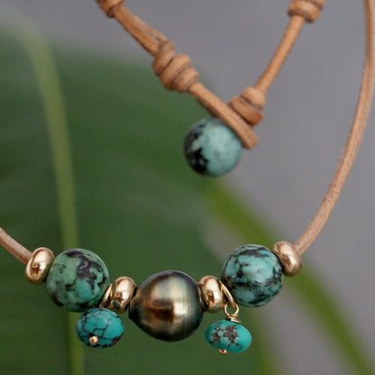 collier perle et cuir