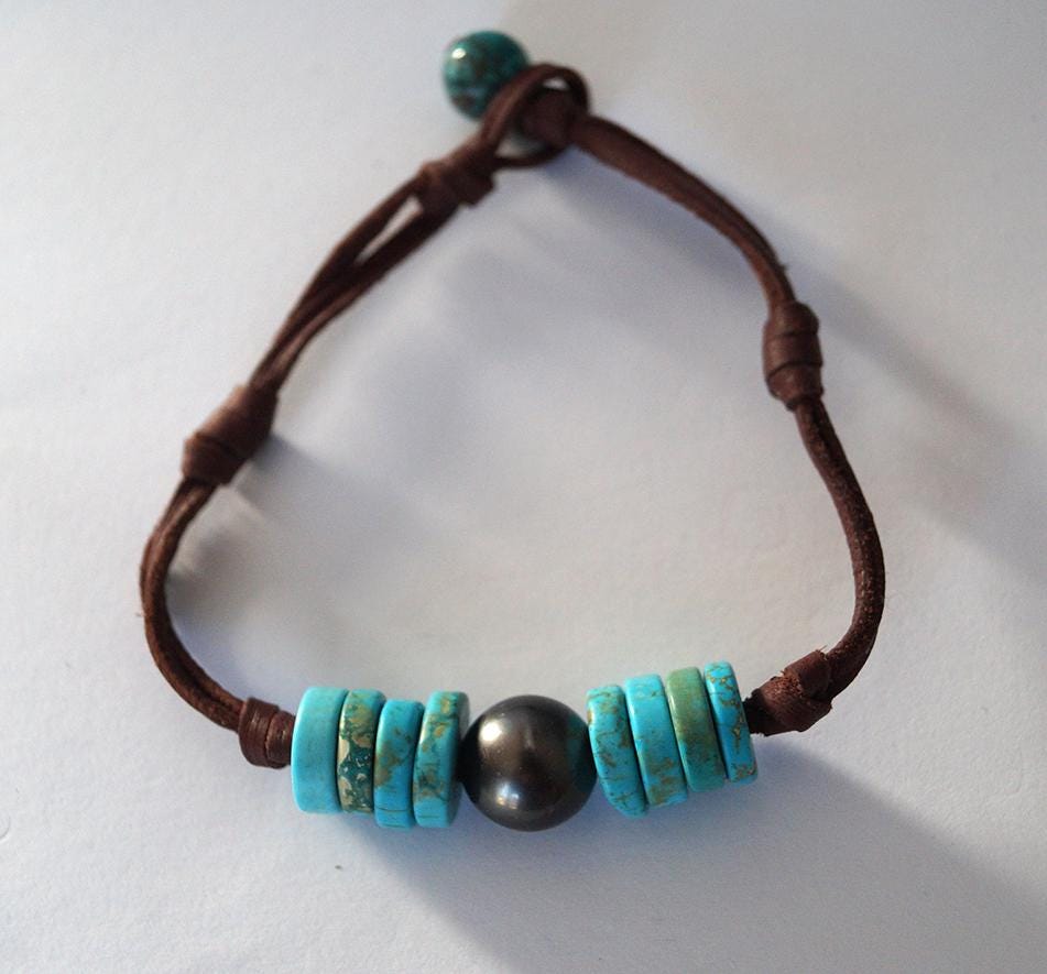 Bracelet rondelles turquoise et perle de Tahiti - Rhea