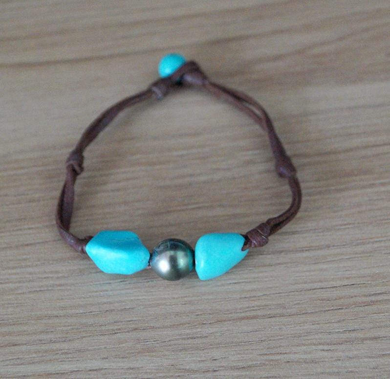 Bracelet perle de Tahiti et pépites turquoise - Talia
