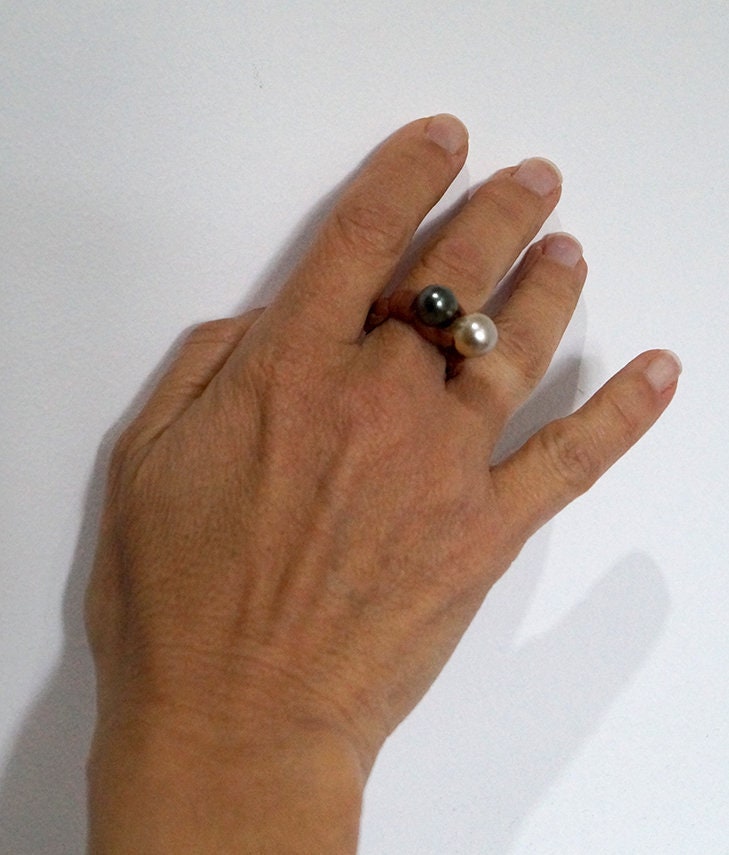 Bague duo de perle de Tahiti et Australienne - Eden