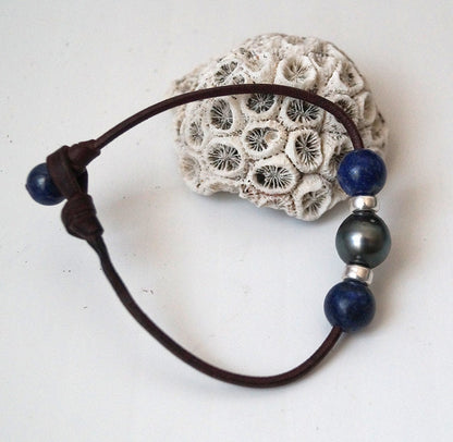 Bracelet avec perles en lapis lazuli et perle de Tahiti - Inno