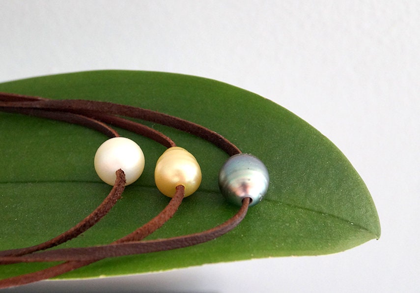 Collier trois rangs avec dégradé de perles de Tahiti et Australiennes - Kelly