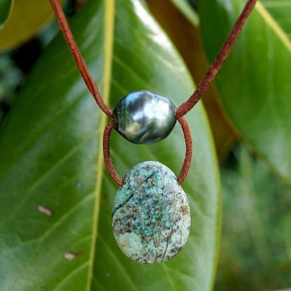Tahitian Pearl Necklace - Turquoise Pendant - Grio
