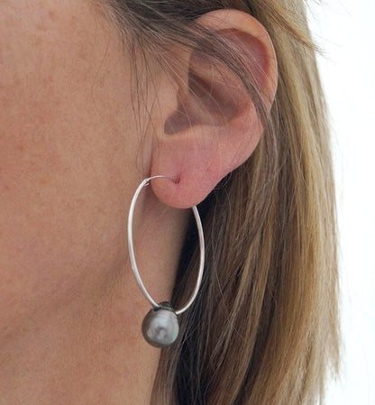 Boucles d'oreilles créoles avec perle de Tahiti créoles - Ode