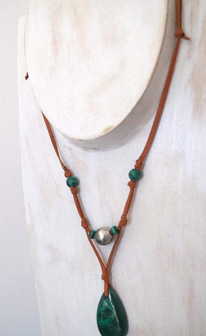 Collier pendentif malachite et perle de Tahiti - Iona
