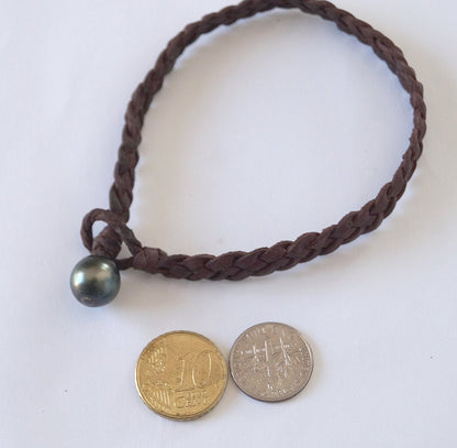 Bracelet tressé quatre brins plats et sa perle de Tahiti - Jerry