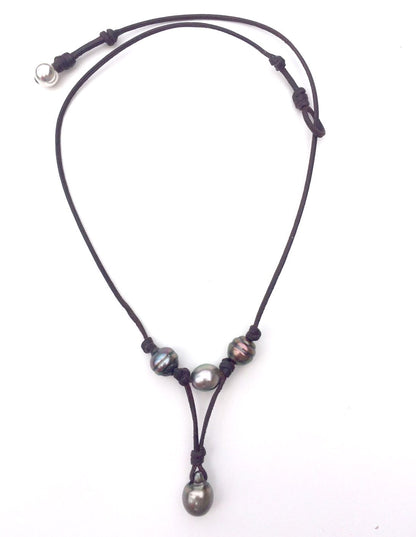 Collier pendentif perle de Tahiti goutte et son trio de perles - Livia