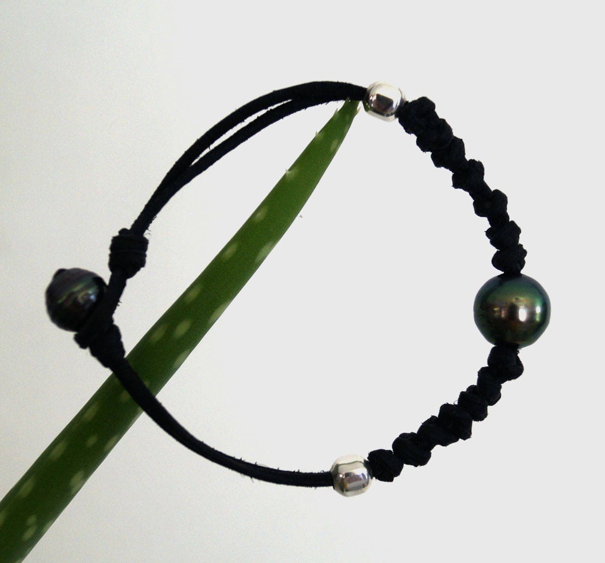 Bracelet cuir noué avec perle de Tahiti et argent 925 - Henry