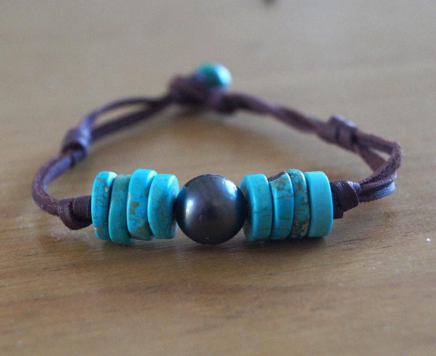 Bracelet rondelles turquoise et perle de Tahiti - Rhea