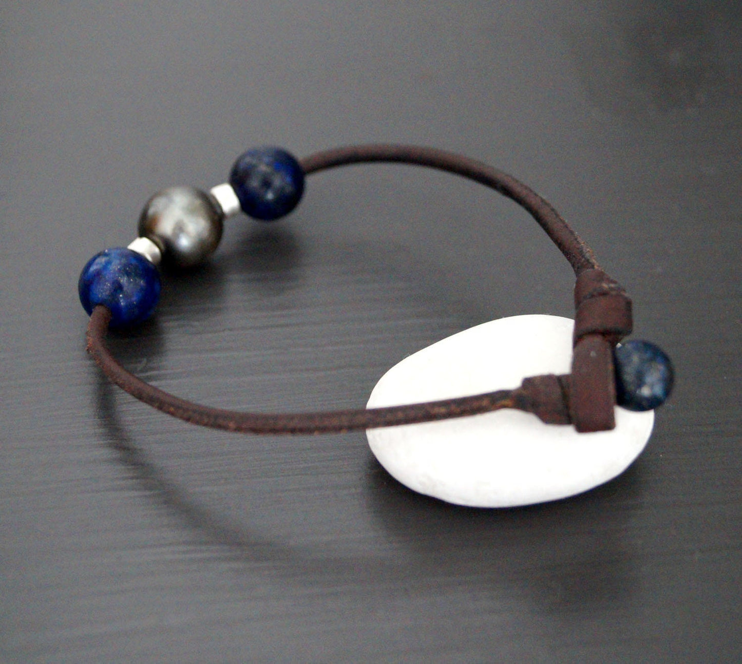 Bracelet avec perles en lapis lazuli et perle de Tahiti - Inno