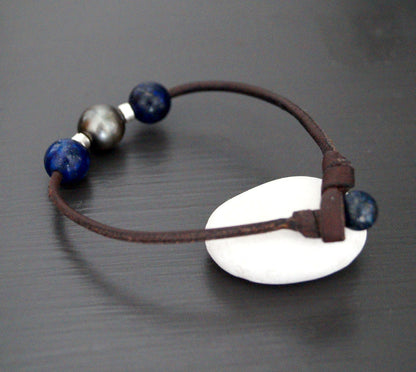 Bracelet avec perles en lapis lazuli et perle de Tahiti - Inno