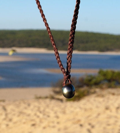 Tahitian Pearl Necklace - Braided Leather - Will