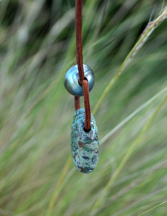 Tahitian Pearl Necklace - Turquoise Pendant - Grio