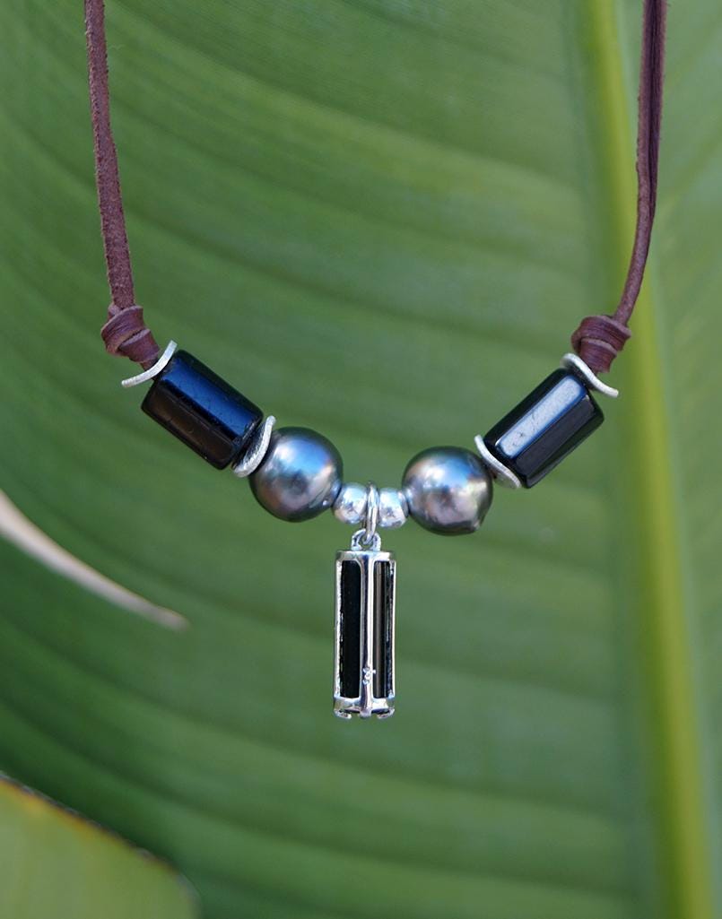 Collier tiki argent 925 et ses perles de Tahiti - Néo