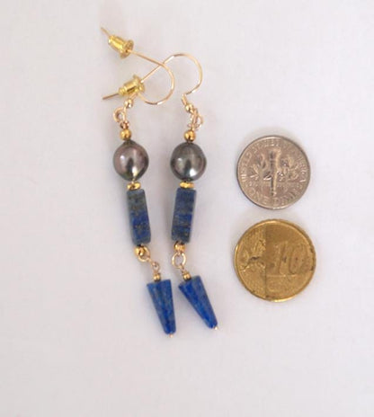 Boucles d'oreilles lapis lazuli et perles de Tahiti - Isia