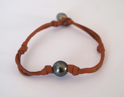 Tahitian Pearl Bracelet - Leather - Dino