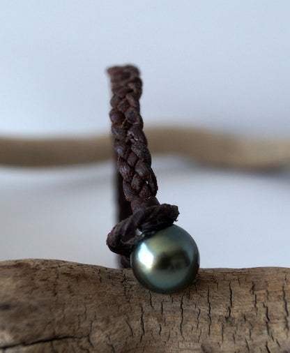 Bracelet tressé quatre brins plats et sa perle de Tahiti - Jerry
