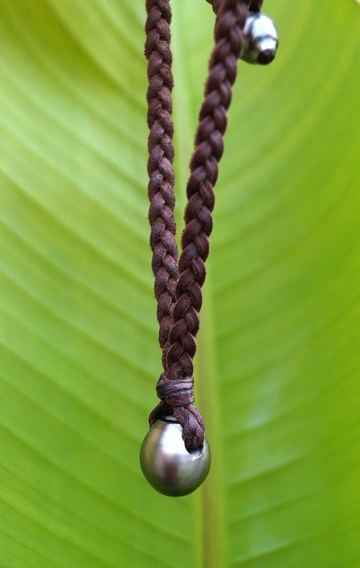Tahitian Pearl Necklace - Braided Leather - Will