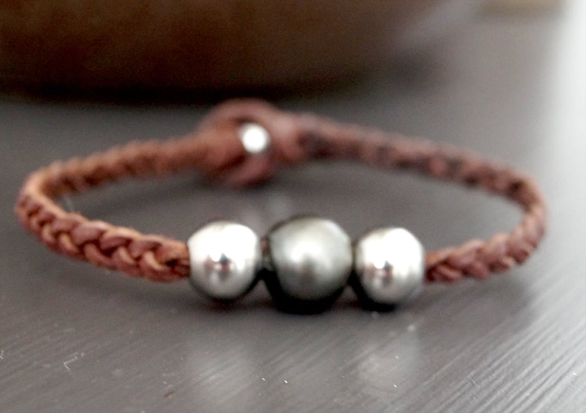 Bracelet avec perle de Tahiti et acier inoxydable - Leo
