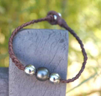 Bracelet avec perle de Tahiti et acier inoxydable - Leo