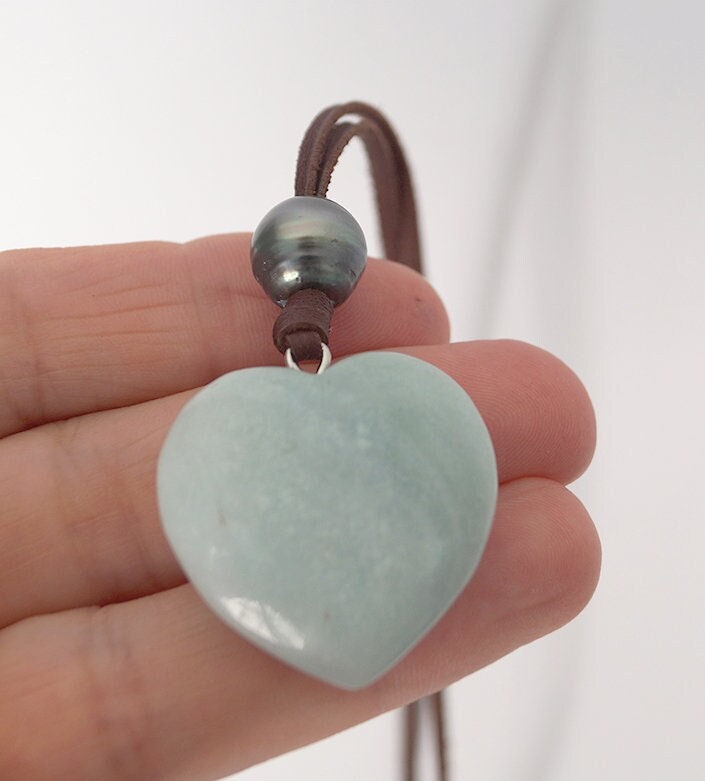 pendentif coeur amazonite et perle