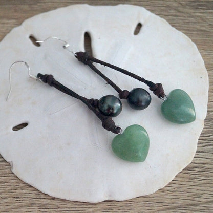perle tahiti et cuir boucle oreille